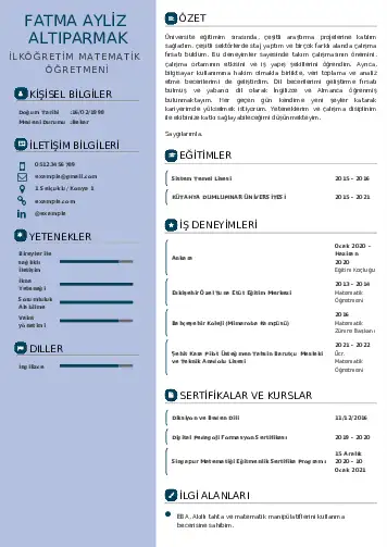 Matematik Öğretmeni Cv Örnekleri cv indir